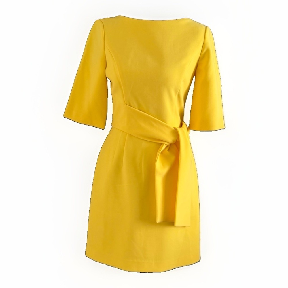 Alice + Olivia Virgil Belted Mini Dress Women's 0 Yellow Boat Neck